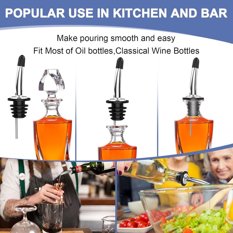 SINLUCESCE 60-Pack Stainless Steel Pour Spouts for Liquor Bottles Oil Vinegar and Wine,Liquor Bottle Pourers with Rubber Dust Caps,Bar accessories,Pourers for Bartending - Image 2